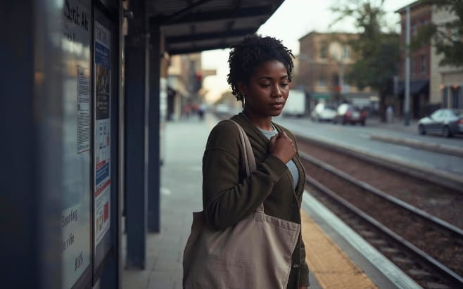 woman waiting at bus stop