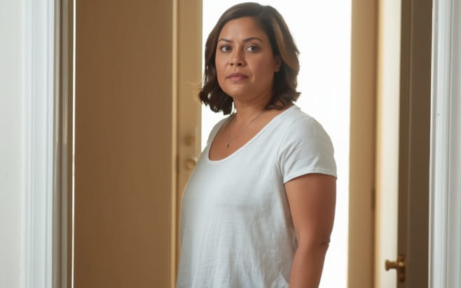 woman standing in doorway