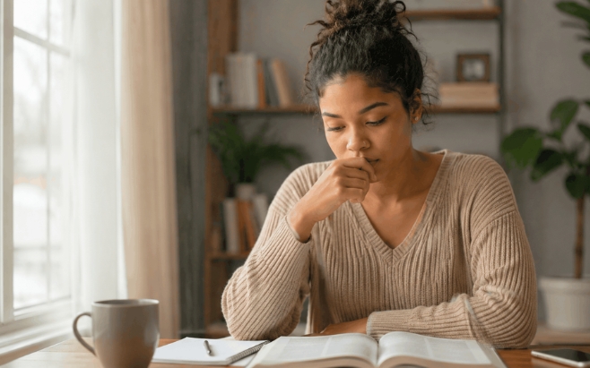 Black woman sitting at table