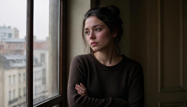 woman standing at a window