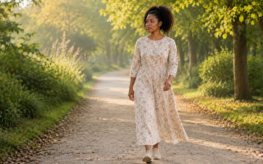 woman walking on pathway